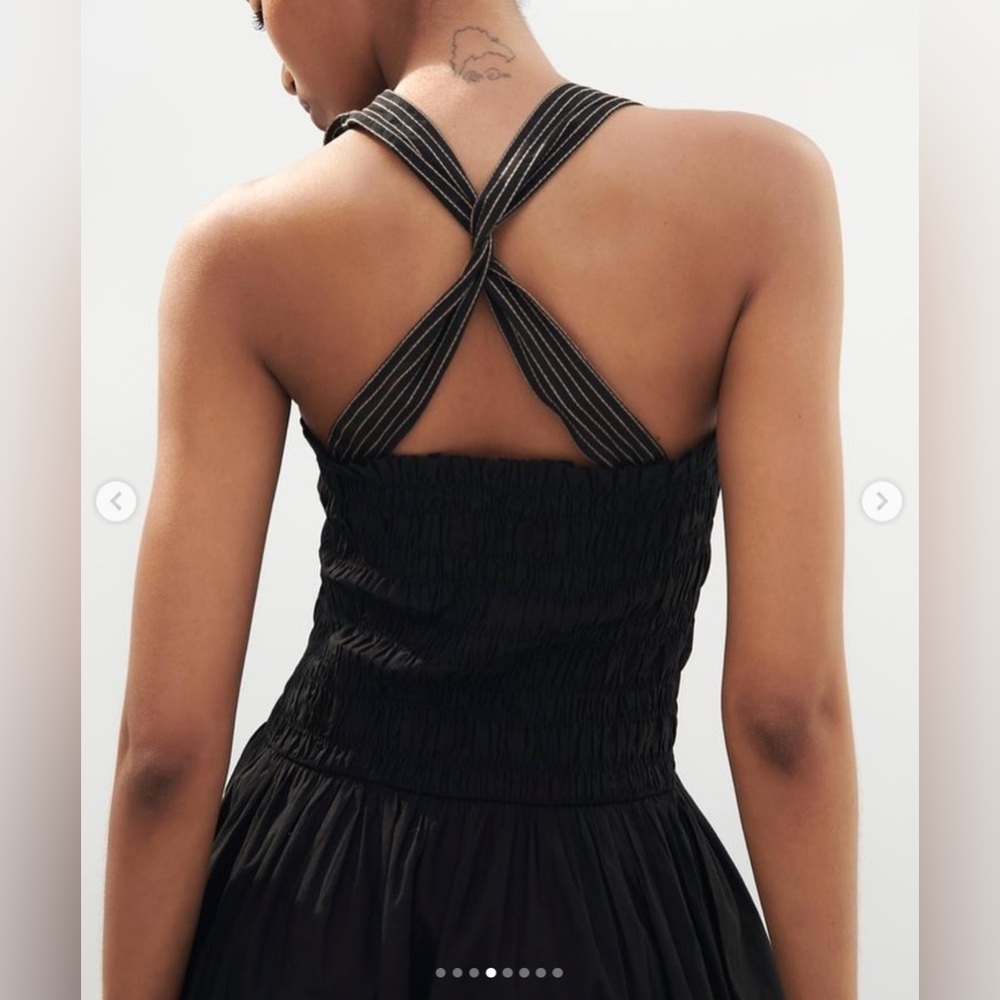 ZARA Topstitched Black Midi Dress with Pockets 100% Cotton Size M NWT - Picture 5 of 15